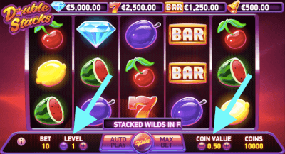 Muntwaarde en bet level instellen op de Double Stacks slot