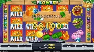 Super Mega Win op de Flowers slot tijdens free spins