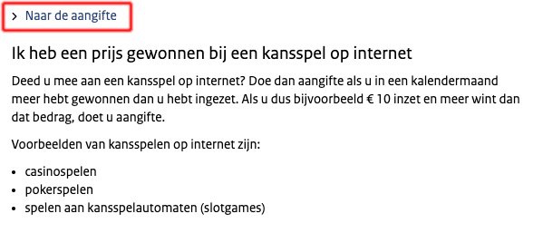 Naar het juiste aangifte formulier