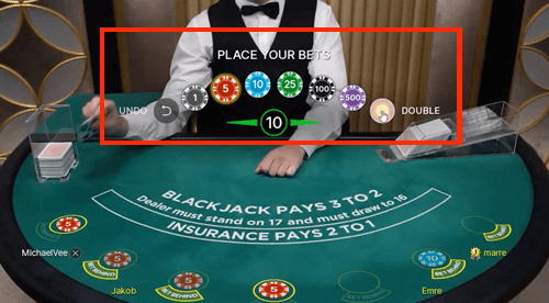 Inzetwaarde kiezen live blackjack