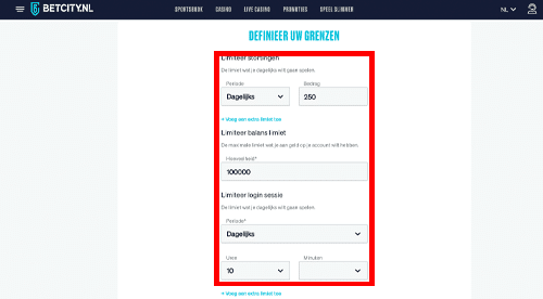 Limieten instellen casino