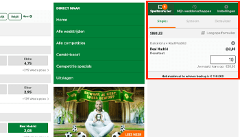 Geld inzetten spelformulier